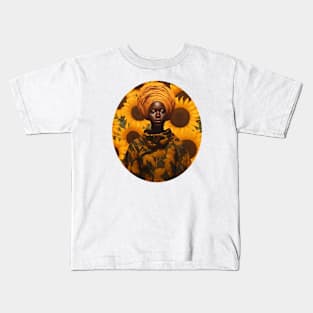 African Woman with Floral Background Kids T-Shirt